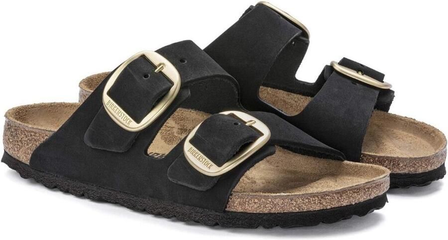 Birkenstock Arizona Big Buckle Nubuck Leather Unisex Zwart Slippers Narrow