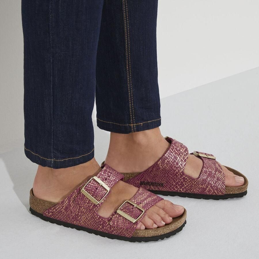 Birkenstock Arizona Dames Slippers Shiny Python Dark Fuchsia Narrow-fit Paars Microvezel - Foto 2