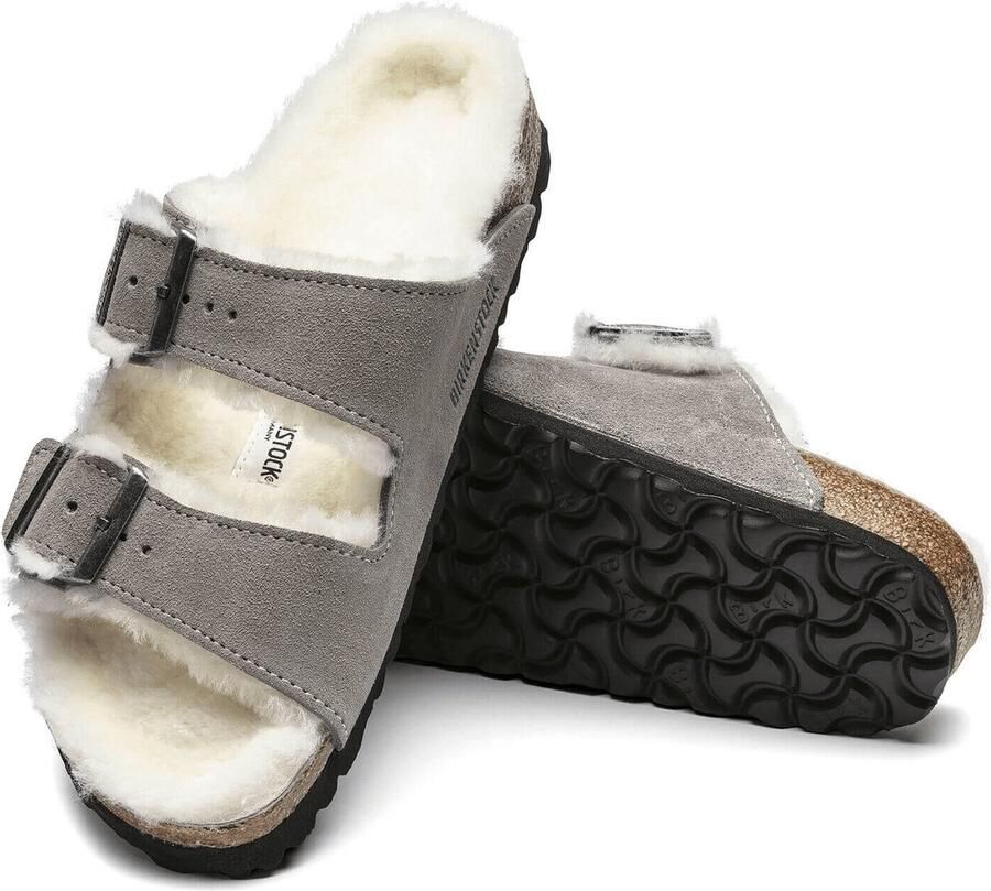 Birkenstock Arizona Shearling Slippers Stone Coin Narrow fit | Grijs | Suède