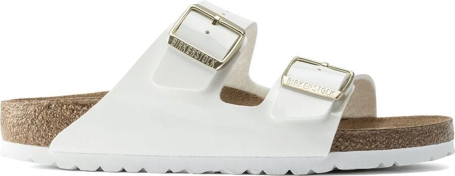 Birkenstock Arizona Grote Gesp Patent Witte Slippers Birko Flor Patent Fashion Wear Vrouwen