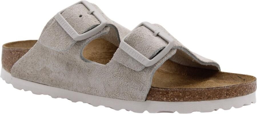Birkenstock Platte sandalen Arizona Suede Leather Narrow Oyster