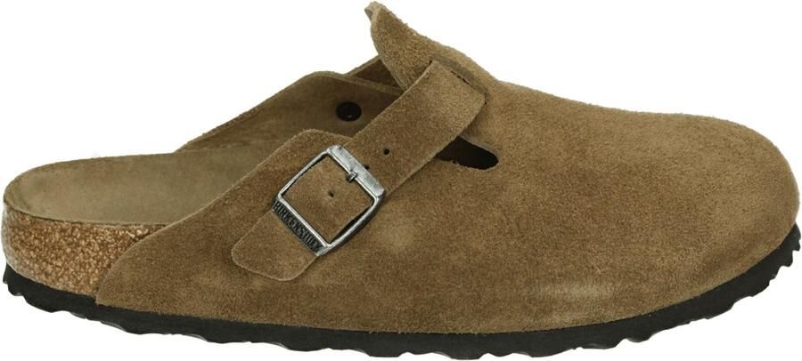 Birkenstock Platte sandalen Boston Suede Leather Narrow Dark Tea Tonal