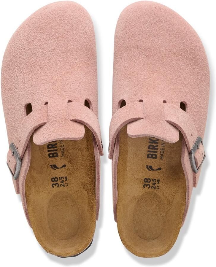 Birkenstock Boston Suede Leather Dames Pink Clay Roze Clogs Narrow