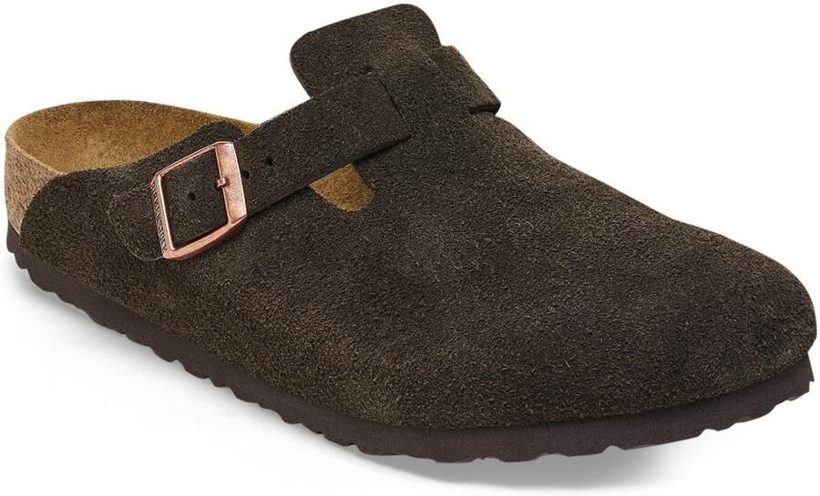 Birkenstock Boston Suede Leather Unisex Mocca Bruin Clogs Narrow