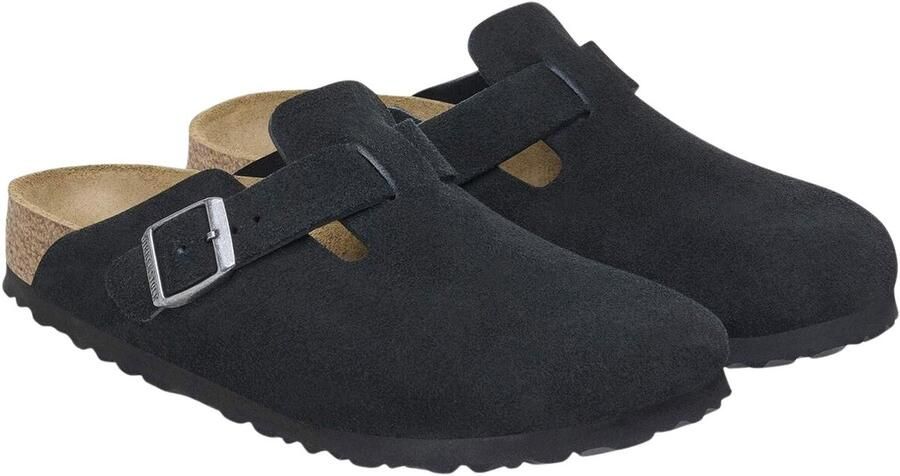 Birkenstock Boston Suede Slippers Muiltjes Regular Fit Zwart Unisex