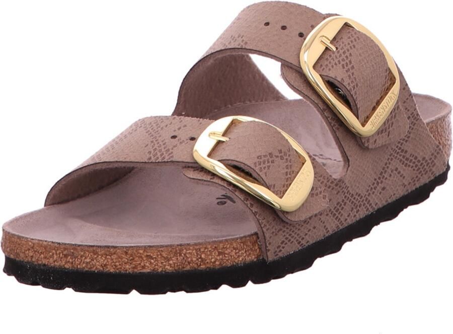 Birkenstock Arizona Big Buckle Python leren slippers met dierenprint taupe