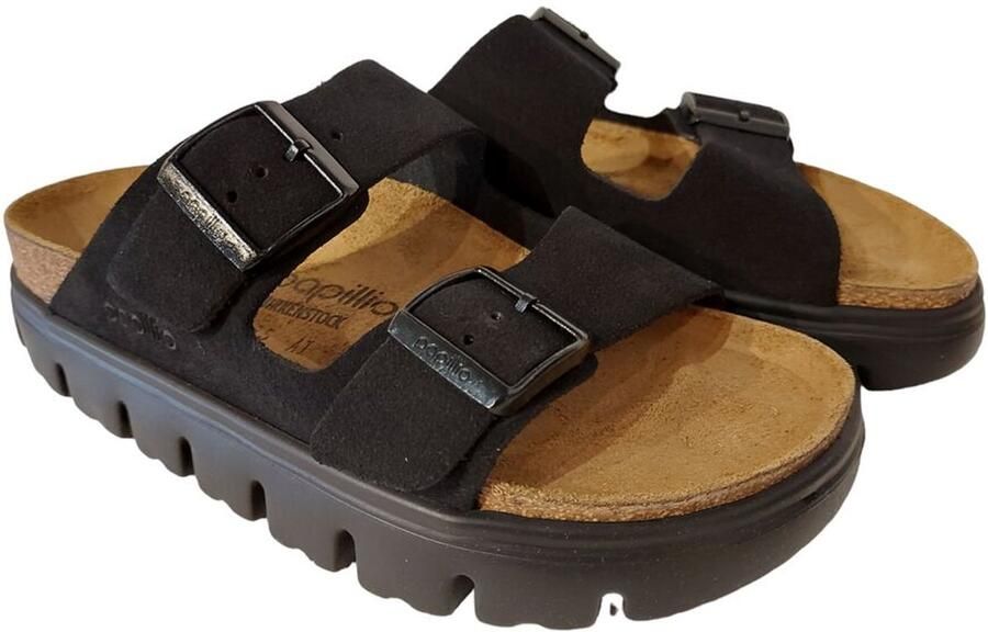 Birkenstock Papillio Slipper Arizona Pap Chunky 1028403 Zwart Leer Smal