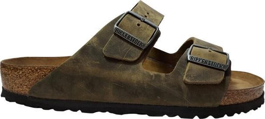 Birkenstock Slipper Arizona 1019313 Khaki Groen Vet Leer Normaal Zacht Voetbed