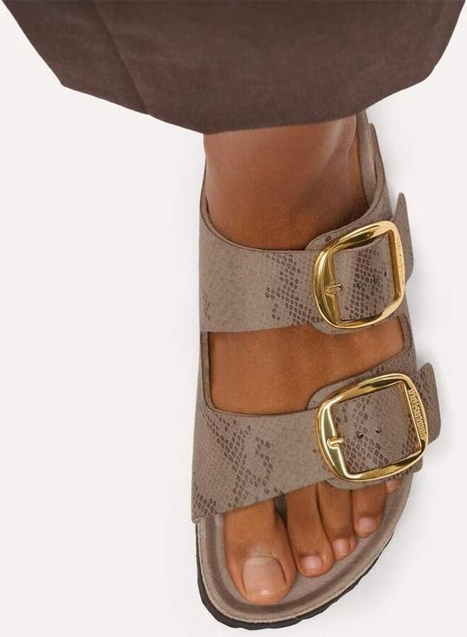Birkenstock Arizona Big Buckle Python leren slippers met dierenprint taupe - Foto 4
