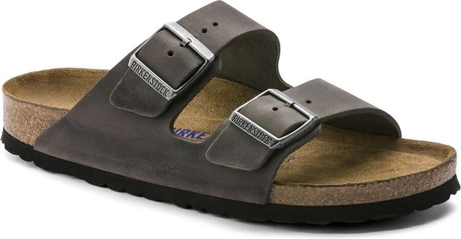 Birkenstock Leren Grijze Sliders Arizona Sfb Leoi Sandalen Grijs Unisex - Foto 11