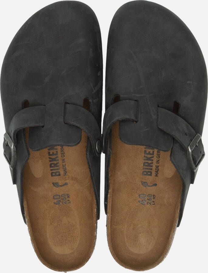 Birkenstock Boston Black narrow Fettleder Oiled Leather Unisex Pantoffels Zwart