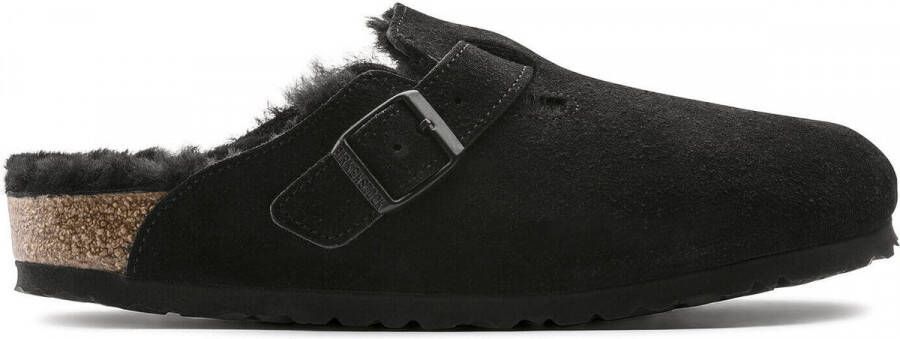 Birkenstock Boston Black narrow Shearling Veloursleder Suede Dames Pantoffels Zwart - Foto 6
