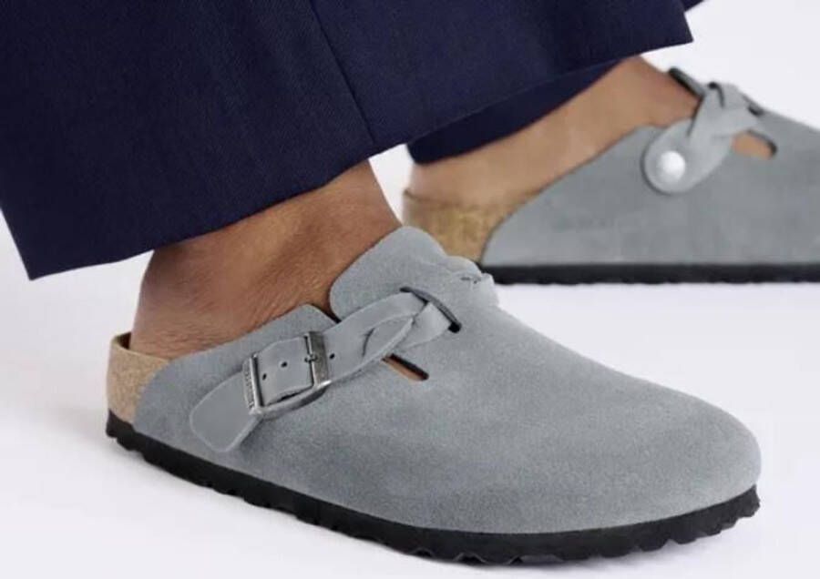Birkenstock Boston Braided Suede Leather Basalt Gray Narrow