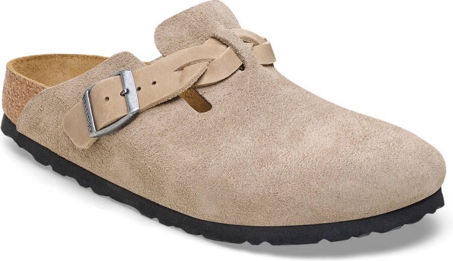 Birkenstock Boston Braided Suede Leather Taupe Narrow