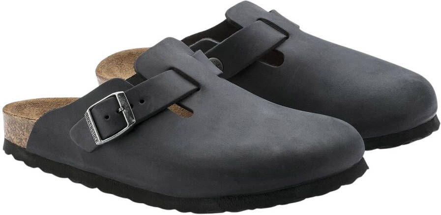 Birkenstock Suede Leren Boston Muiltjes met Anatomisch Voetbed Zwart