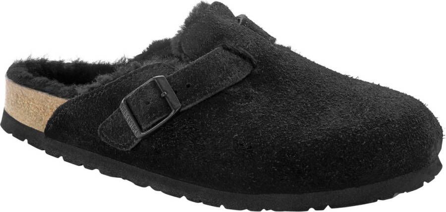 Birkenstock Boston Black narrow Shearling Veloursleder Suede Dames Pantoffels Zwart - Foto 4