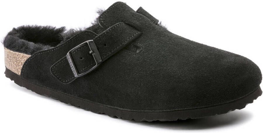 Birkenstock Boston Black narrow Shearling Veloursleder Suede Dames Pantoffels Zwart - Foto 3