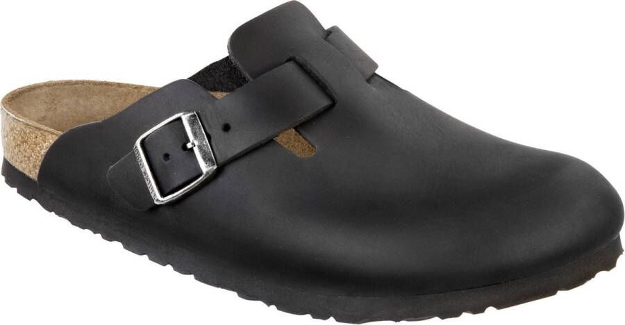 Birkenstock Boston Black narrow Fettleder Oiled Leather Unisex Pantoffels Zwart