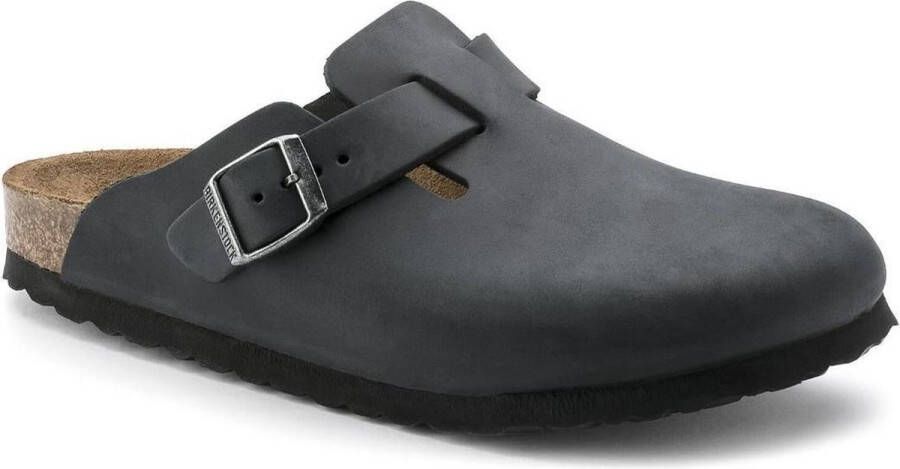 Birkenstock Suede Leren Boston Muiltjes met Anatomisch Voetbed Zwart