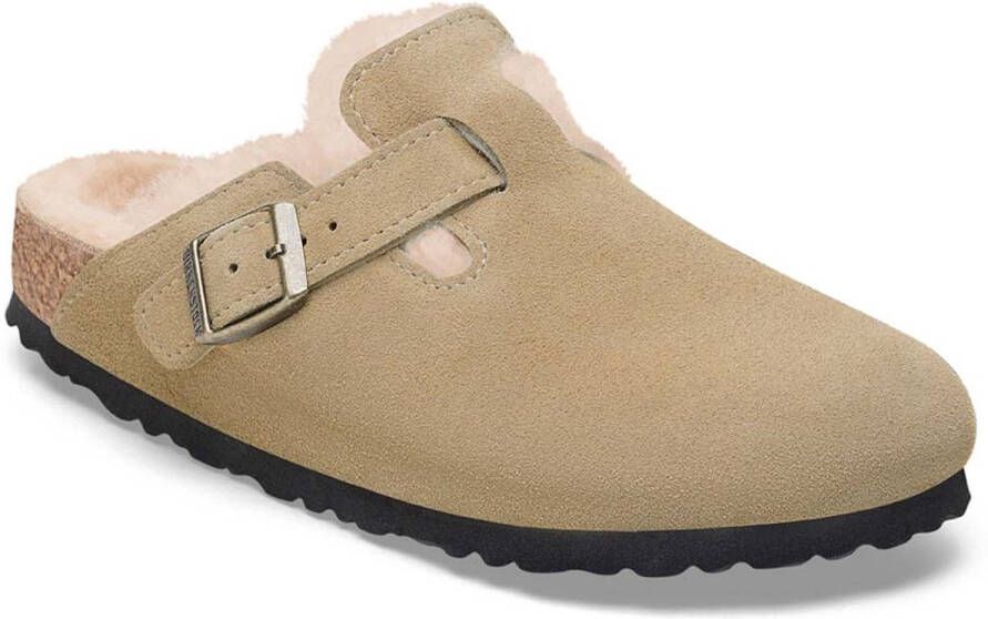 Birkenstock BOSTON SHEARLING SUEDE LEATHER Dames pantoffelsHeren pantoffels Taupe