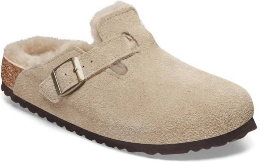 Birkenstock Boston Shearling Suede Leather Fur Taupe