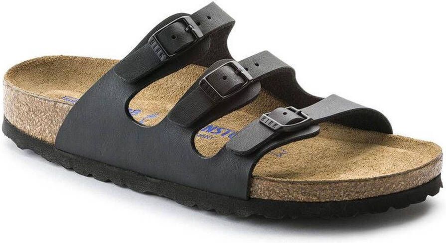 BIRKENSTOCK Slippers Dames Soft Foodbed Maat: 43 Materiaal: Leer Kleur: Zwart