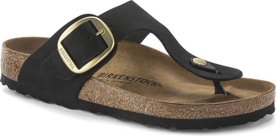 Birkenstock Zwarte Nubuck Big Buckle Slides Zwart Dames