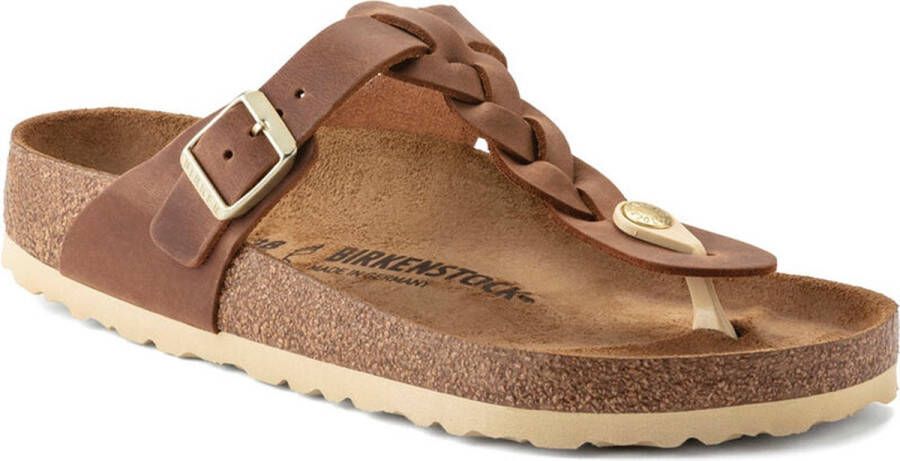 Birkenstock Geoliede leren sandalen voor vrouwen Gizeh Narrow Bruin Dames