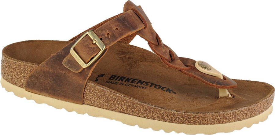 Birkenstock Geoliede leren sandalen voor vrouwen Gizeh Narrow Bruin Dames