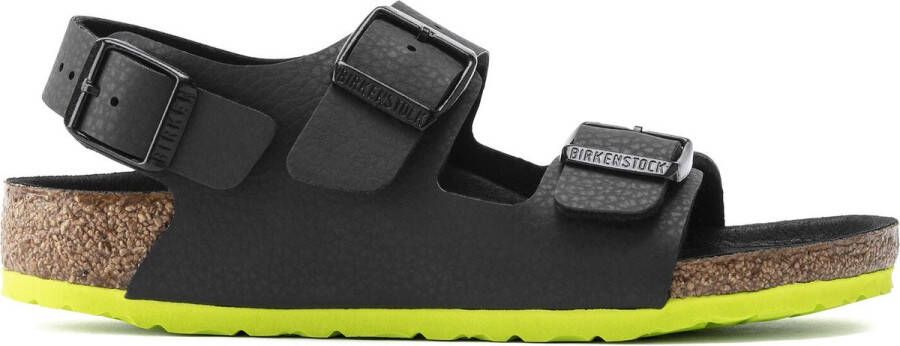 Birkenstock Milano Kids Sandalen Desert Soil Black Lime Narrow fit | Zwart | Imitatieleer