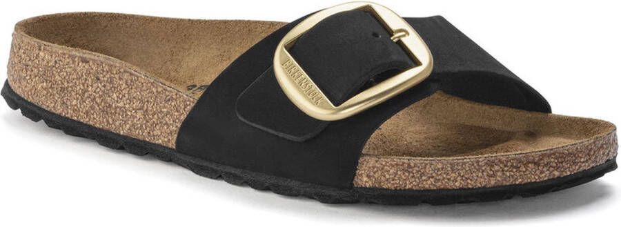 Birkenstock Madrid Big Buckle Nubuck Leather Sandalen Zwart Vrouw