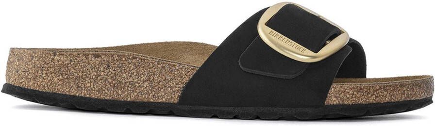 Birkenstock Madrid Big Buckle Nubuck Leather Sandalen Zwart Vrouw