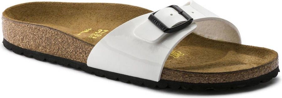 Birkenstock Madrid Slippers Dames Wit met zwarte zool - Schoenen.nl