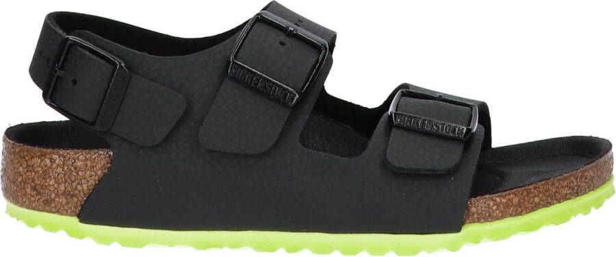 Birkenstock Milano Kids Sandalen Desert Soil Black Lime Narrow fit | Zwart | Imitatieleer