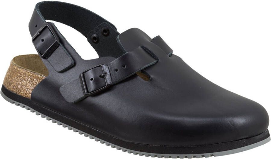 Birkenstock Zwarte leren sandalen met verstelbare gesp Black