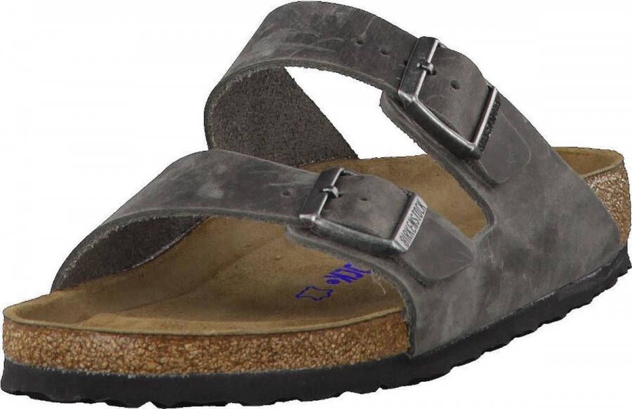 Birkenstock Leren Grijze Sliders Arizona Sfb Leoi Sandalen Grijs Unisex