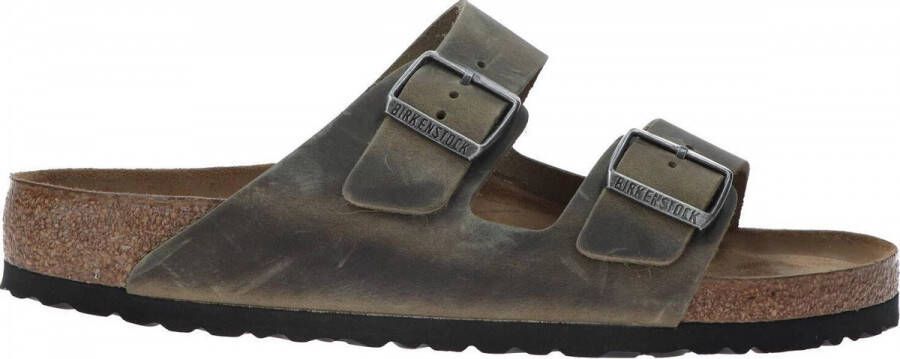 Birkenstock Slipper Arizona 1019313 Khaki Groen Vet Leer Normaal Zacht Voetbed