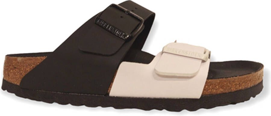 Birkenstock ;Zwarte en Witte Dames Slippers; Black Dames