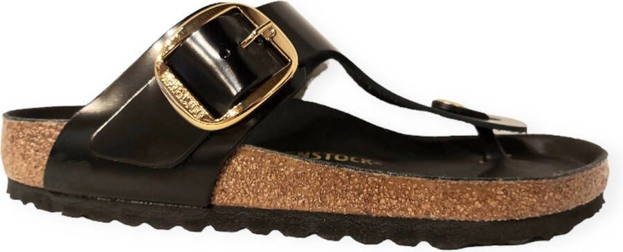 Birkenstock Damessandalen Gizeh Big Buckle Natural Leather Patent Large Black Dames