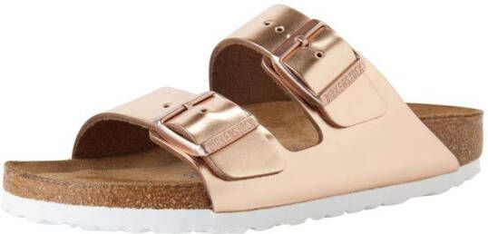 Birkenstock Slippers ARIZONA SFB in smalle schoenwijdte metallic-look met soft-voetbed