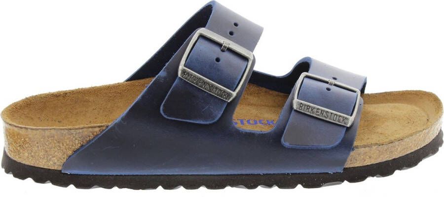 Birkenstock Blauwe Leren Sliders voor Blue