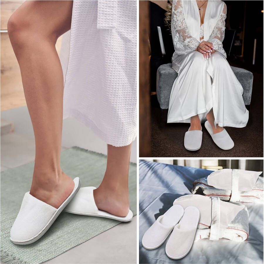 Tinyyo Bizarre.ly Witte Zachte Spa Slippers met Tasje (12 Paar) Gesloten Teen Wasbaar Herbruikbaar Slippers Twee Maten (S L) Past nen & Voor Badkamer Gasten Reizen Huis Huwelik & Hotel