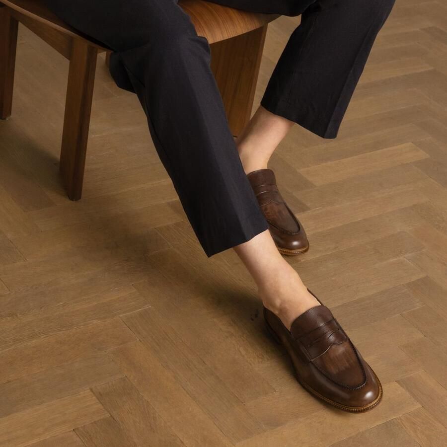 Black Label Heren Bruine leren Loafers - Foto 4