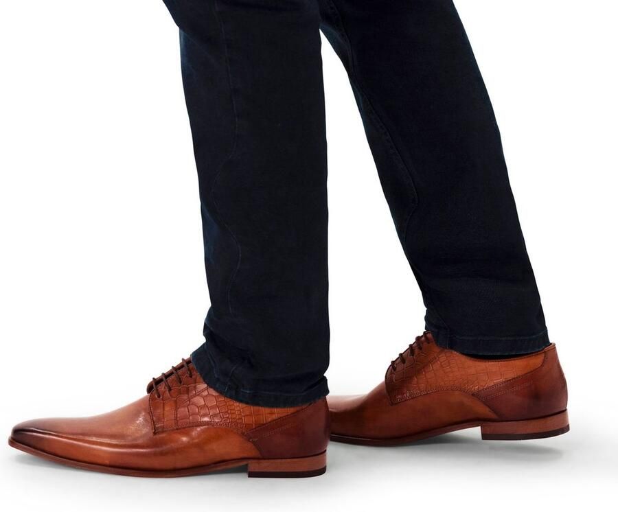 Black Label Heren Bruine veterschoenen met snakeskin details - Foto 2