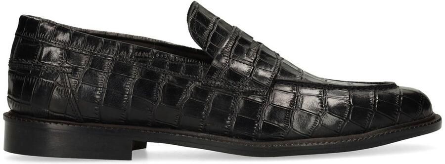 Black Label Heren Zwarte leren croco loafers
