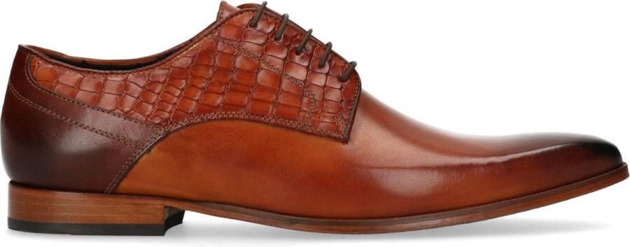 Black Label Heren Bruine veterschoenen met snakeskin details