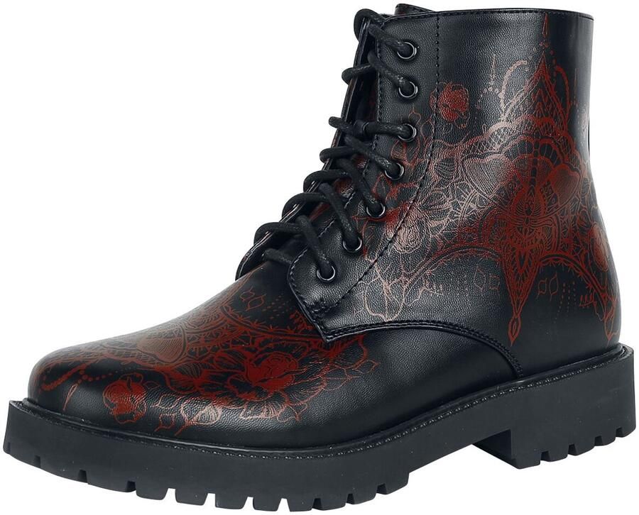 Black Premium by EMP Zwart-rode laarzen met print Dames