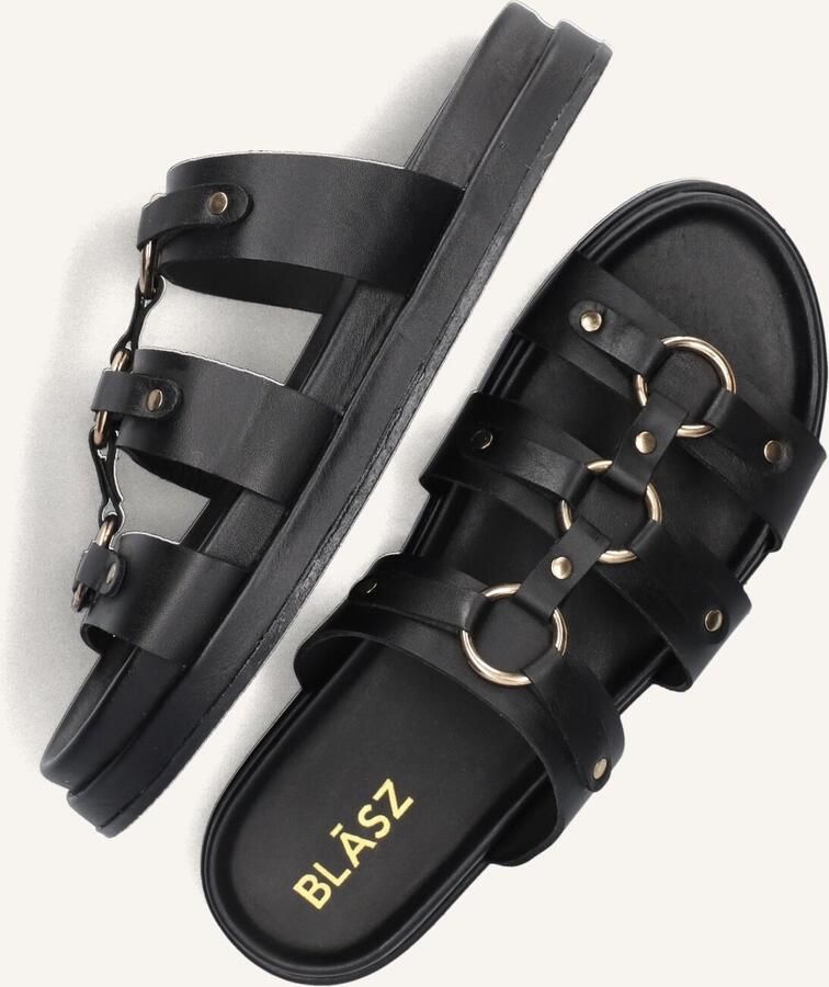 Blasz Zwarte Leren Slippers met Gouden Details - Foto 2