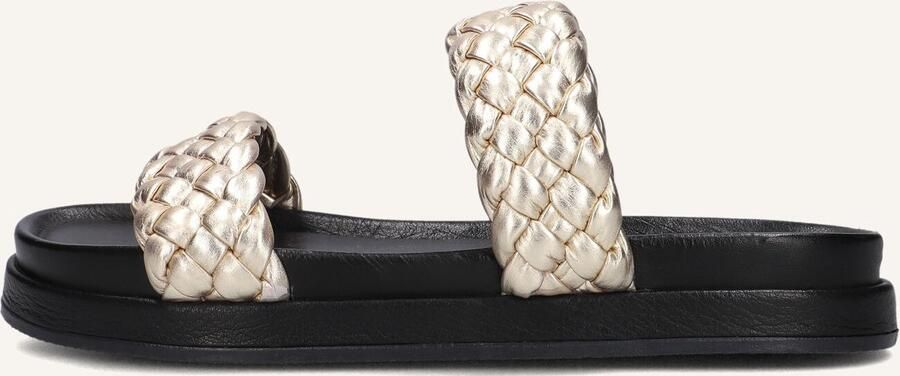Omoda Gouden leren slippers met geweven bovenwerk - Foto 6
