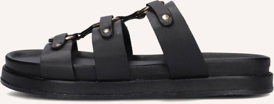 Blasz Zwarte Leren Slippers met Gouden Details - Foto 5